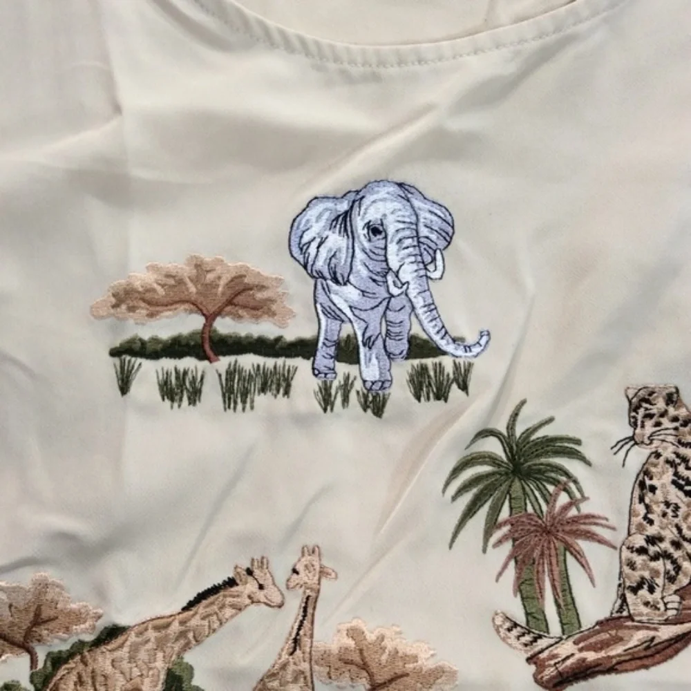 Bon Worth | Embroidered Animals on Tan Sleeve Desert Nature Safari - Picture 6 of 9
